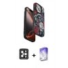 MARSİLYAN™- iPhone 15 Pro Max Kılıf Siluet Doku - Siyah Bilvis 5in1 3D Magic Cam Ekran Koruyucu + PVD Metal Kamera Lens - SH