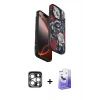 MARSİLYAN™- iPhone 15 Pro Max Kılıf Siluet Doku - Siyah Bilvis 5in1 5D Magic Hayalet Cam Ekran Koruyucu + PVD Metal Kamera Lens - GS