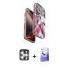 MARSİLYAN™- iPhone 15 Pro Max Kılıf Siluet Doku - Siyah Bilvis 5in1 5D Magic Hayalet Cam Ekran Koruyucu + PVD Metal Kamera Lens - GS