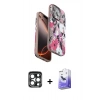 MARSİLYAN™- iPhone 15 Pro Max Kılıf Siluet Doku - Siyah Bilvis 5in1 5D Magic Hayalet Cam Ekran Koruyucu + PVD Metal Kamera Lens - LT