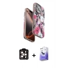 MARSİLYAN™- iPhone 15 Pro Max Kılıf Siluet Doku - Siyah Bilvis 5in1 5D Magic Hayalet Cam Ekran Koruyucu + PVD Metal Kamera Lens - TU