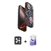 MARSİLYAN™- iPhone 15 Pro Max Kılıf Siluet Doku - Siyah Bilvis 5in1 5D Magic Hayalet Cam Ekran Koruyucu + PVD Metal Kamera Lens - SH