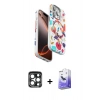 MARSİLYAN™- iPhone 15 Pro Max Kılıf Siluet Doku - Siyah Bilvis 5in1 5D Magic Hayalet Cam Ekran Koruyucu + PVD Metal Kamera Lens - LT