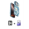 MARSİLYAN™- iPhone 15 Pro Max Kılıf Siluet Doku - Siyah Bilvis 5in1 5D Magic Hayalet Cam Ekran Koruyucu + PVD Metal Kamera Lens - GS