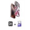 MARSİLYAN™- iPhone 15 Pro Max Kılıf Siluet Doku - Siyah Bilvis 5in1 5D Magic Hayalet Cam Ekran Koruyucu + PVD Metal Kamera Lens - SH
