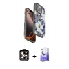 MARSİLYAN™- iPhone 15 Pro Max Kılıf Siluet Doku - Siyah Bilvis 5in1 5D Magic Hayalet Cam Ekran Koruyucu + PVD Metal Kamera Lens - TU
