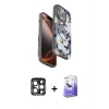 MARSİLYAN™- iPhone 15 Pro Max Kılıf Siluet Doku - Siyah Bilvis 5in1 5D Magic Hayalet Cam Ekran Koruyucu + PVD Metal Kamera Lens - LT