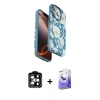 MARSİLYAN™- iPhone 15 Pro Max Kılıf Siluet Doku - Siyah Bilvis 5in1 5D Magic Hayalet Cam Ekran Koruyucu + PVD Metal Kamera Lens - TU