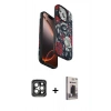 MARSİLYAN™- iPhone 15 Pro Max Kılıf Siluet Doku - Siyah Bilvis Hayalet Cam Ekran Koruyucu + PVD Metal Kamera Lens - GI