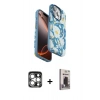 MARSİLYAN™- iPhone 15 Pro Max Kılıf Siluet Doku - Siyah Bilvis Hayalet Cam Ekran Koruyucu + Gümüş PVD Metal Kamera Lens