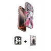 MARSİLYAN™- iPhone 15 Pro Max Kılıf Siluet Doku - Siyah Bilvis Hayalet Cam Ekran Koruyucu + Gümüş PVD Metal Kamera Lens