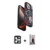 MARSİLYAN™- iPhone 15 Pro Max Kılıf Siluet Doku - Siyah Bilvis Hayalet Cam Ekran Koruyucu + PVD Metal Kamera Lens - LT