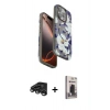 MARSİLYAN™- iPhone 15 Pro Max Kılıf Siluet Doku - Siyah Bilvis Hayalet Cam Ekran Koruyucu + Raze Metal Kamera Lens - TMGI
