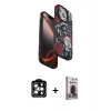 MARSİLYAN™- iPhone 15 Pro Max Kılıf Siluet Doku - Siyah Bilvis Hayalet Cam Ekran Koruyucu + PVD Metal Kamera Lens - TU