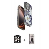 MARSİLYAN™- iPhone 15 Pro Max Kılıf Siluet Doku - Siyah Bilvis Hayalet Cam Ekran Koruyucu + PVD Metal Kamera Lens - TU