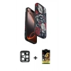 MARSİLYAN™- iPhone 15 Pro Max Kılıf Siluet Doku - Siyah Buffer Cam Ekran Koruyucu + PVD Metal Kamera Lens - LT