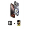 MARSİLYAN™- iPhone 15 Pro Max Kılıf Siluet Doku - Siyah Buffer Cam Ekran Koruyucu + PVD Metal Kamera Lens - GI