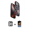 MARSİLYAN™- iPhone 15 Pro Max Kılıf Siluet Doku - Siyah Buffer Hayalet Cam Ekran Koruyucu + PVD Metal Kamera Lens - GS