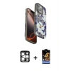 MARSİLYAN™- iPhone 15 Pro Max Kılıf Siluet Doku - Siyah Buffer Hayalet Cam Ekran Koruyucu + PVD Metal Kamera Lens - GS