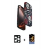 MARSİLYAN™- iPhone 15 Pro Max Kılıf Siluet Doku - Siyah Buffer Hayalet Cam Ekran Koruyucu + PVD Metal Kamera Lens - LT