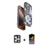 MARSİLYAN™- iPhone 15 Pro Max Kılıf Siluet Doku - Siyah Buffer Hayalet Cam Ekran Koruyucu + PVD Metal Kamera Lens - LT