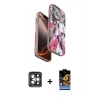 MARSİLYAN™- iPhone 15 Pro Max Kılıf Siluet Doku - Siyah Buffer Hayalet Cam Ekran Koruyucu + PVD Metal Kamera Lens - GI