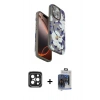 MARSİLYAN™- iPhone 15 Pro Max Kılıf Siluet Doku - Siyah Vanessa Magic Cam + Siyah PVD Metal Kamera Lens