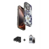MARSİLYAN™- iPhone 15 Pro Max Kılıf Siluet Doku - Siyah Vanessa Magic Hayalet Cam + Titanyum Gri Raze Metal Kamera Lens