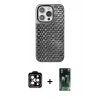MARSİLYAN™- iPhone 15 Pro Max Kılıf Siluet Form Serisi - Şeffaf 360 Full Body Arka Koruyucu + Turuncu PVD Metal Kamera Lens
