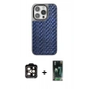 MARSİLYAN™- iPhone 15 Pro Max Kılıf Siluet Form Serisi - Şeffaf 360 Full Body Arka Koruyucu + Turuncu PVD Metal Kamera Lens