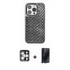 MARSİLYAN™- iPhone 15 Pro Max Kılıf Siluet Form Serisi - Siyah 3D Antistatik Hayalet Cam Ekran Koruyucu + PVD Metal Kamera Lens - GS