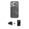 MARSİLYAN™- iPhone 15 Pro Max Kılıf Siluet Form Serisi - Siyah 3D Antistatik Hayalet Cam Ekran Koruyucu + Raze Metal Kamera Lens - TMGI