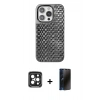 MARSİLYAN™- iPhone 15 Pro Max Kılıf Siluet Form Serisi - Siyah 3D Antistatik Hayalet Cam Ekran Koruyucu + PVD Metal Kamera Lens - SH