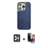 MARSİLYAN™- iPhone 15 Pro Max Kılıf Siluet Form Serisi - Siyah 3D Antistatik Mat Seramik Nano Ekran Koruyucu + Siyah PVD Metal Kamera Lens