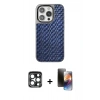MARSİLYAN™- iPhone 15 Pro Max Kılıf Siluet Form Serisi - Siyah 3D Antistatik Mat Seramik Nano Ekran Koruyucu + PVD Metal Kamera Lens - LT