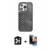 MARSİLYAN™- iPhone 15 Pro Max Kılıf Siluet Form Serisi - Siyah 3D Antistatik Mat Seramik Nano Ekran Koruyucu + PVD Metal Kamera Lens - TU