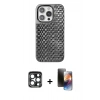 MARSİLYAN™- iPhone 15 Pro Max Kılıf Siluet Form Serisi - Siyah 3D Antistatik Mat Seramik Nano Ekran Koruyucu + PVD Metal Kamera Lens - LT