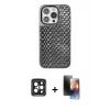 MARSİLYAN™- iPhone 15 Pro Max Kılıf Siluet Form Serisi - Siyah 3D Antistatik Mat Seramik Nano Ekran Koruyucu + Siyah PVD Metal Kamera Lens