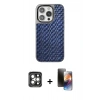 MARSİLYAN™- iPhone 15 Pro Max Kılıf Siluet Form Serisi - Siyah 3D Antistatik Mat Seramik Nano Ekran Koruyucu + PVD Metal Kamera Lens - GI