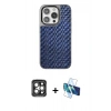 MARSİLYAN™- iPhone 15 Pro Max Kılıf Siluet Form Serisi - Siyah 3D Antistatik Seramik Nano Ekran Koruyucu + Gri PVD Metal Kamera Lens