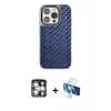 MARSİLYAN™- iPhone 15 Pro Max Kılıf Siluet Form Serisi - Siyah 3D Antistatik Seramik Nano Ekran Koruyucu + PVD Metal Kamera Lens - GS