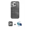 MARSİLYAN™- iPhone 15 Pro Max Kılıf Siluet Form Serisi - Siyah 3D Antistatik Seramik Nano Ekran Koruyucu + Gri PVD Metal Kamera Lens