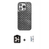 MARSİLYAN™- iPhone 15 Pro Max Kılıf Siluet Form Serisi - Siyah Bilvis 0.18mm Plus Cam Ekran Koruyucu + PVD Metal Kamera Lens - TU