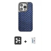 MARSİLYAN™- iPhone 15 Pro Max Kılıf Siluet Form Serisi - Siyah Bilvis 0.18mm Plus Cam Ekran Koruyucu + PVD Metal Kamera Lens - SH