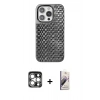 MARSİLYAN™- iPhone 15 Pro Max Kılıf Siluet Form Serisi - Siyah Bilvis 3D Mat Cam Ekran Koruyucu + Gümüş PVD Metal Kamera Lens