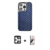 MARSİLYAN™- iPhone 15 Pro Max Kılıf Siluet Form Serisi - Siyah Bilvis 3D Mat Cam Ekran Koruyucu + Gümüş PVD Metal Kamera Lens