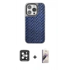 MARSİLYAN™- iPhone 15 Pro Max Kılıf Siluet Form Serisi - Siyah Bilvis 3D Mat Cam Ekran Koruyucu + PVD Metal Kamera Lens - SH