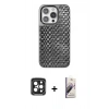 MARSİLYAN™- iPhone 15 Pro Max Kılıf Siluet Form Serisi - Siyah Bilvis 3D Mat Cam Ekran Koruyucu + PVD Metal Kamera Lens - SH