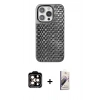 MARSİLYAN™- iPhone 15 Pro Max Kılıf Siluet Form Serisi - Siyah Bilvis 3D Mat Cam Ekran Koruyucu + Turuncu PVD Metal Kamera Lens