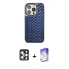 MARSİLYAN™- iPhone 15 Pro Max Kılıf Siluet Form Serisi - Siyah Bilvis 5in1 3D Magic Cam Ekran Koruyucu + PVD Metal Kamera Lens - LT